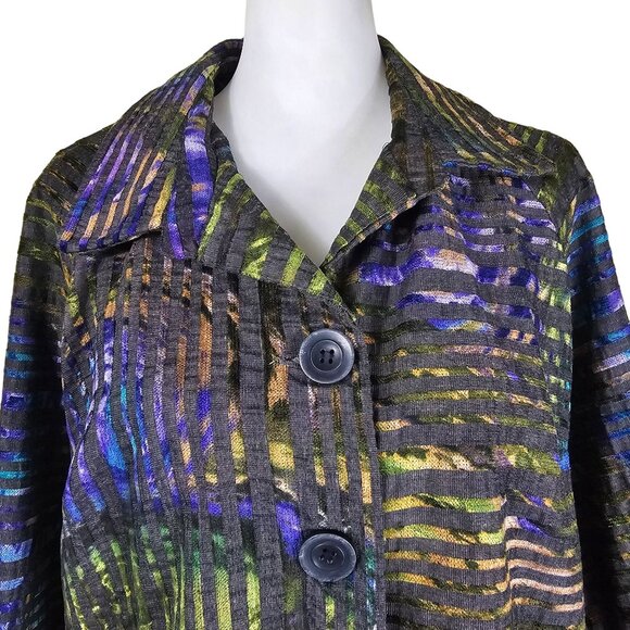 Boho Chic Multicolor Button-Up Jacket L Back Zip Pleats Artsy Lagenlook Lagom - Picture 5 of 12